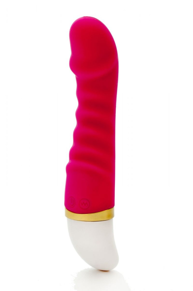 Красный изогнутый вибратор с ребрышками - 19 см. купить в секс шопе
