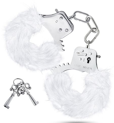 Белые игровые наручники Plush Fur Cuffs купить в секс шопе