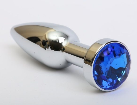 Удлинённая серебристая пробка с синим кристаллом - 11,2 см. купить в секс шопе