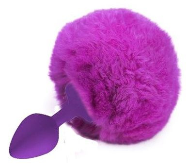 Фиолетовая анальная пробка с ярко-розовым пушистым хвостиком зайки купить в секс шопе
