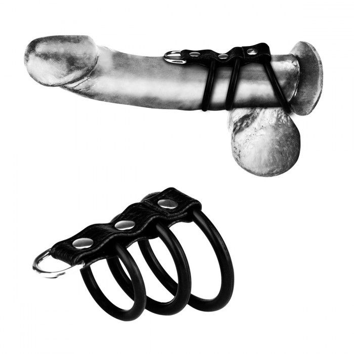 Набор из 3 силиконовых колец с ремешком и креплением для поводка купить в секс шопе