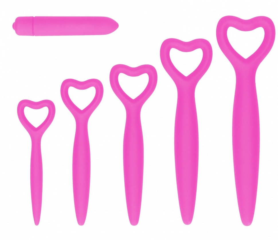 Набор розовых вагинальных расширителей с вибропулей Silicone Vaginal Dilator Set купить в секс шопе