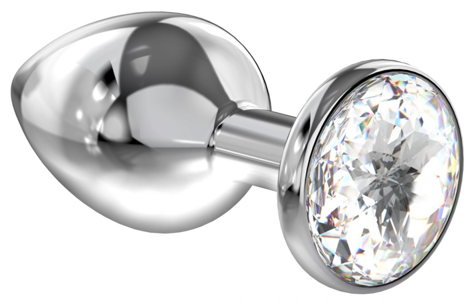 Большая серебристая анальная пробка Diamond Clear Sparkle Large с прозрачным кристаллом - 8 см. купить в секс шопе