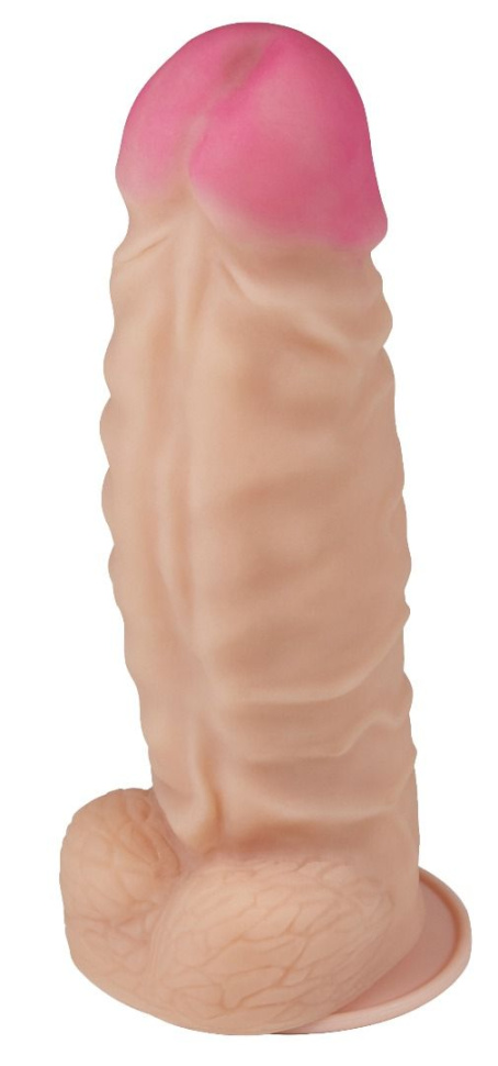 Телесный фаллоимитатор-супергигант с мошонкой на присоске - 30 см. купить в секс шопе