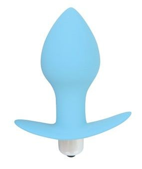 Голубая анальная пробка с вибрацией - 8 см. купить в секс шопе