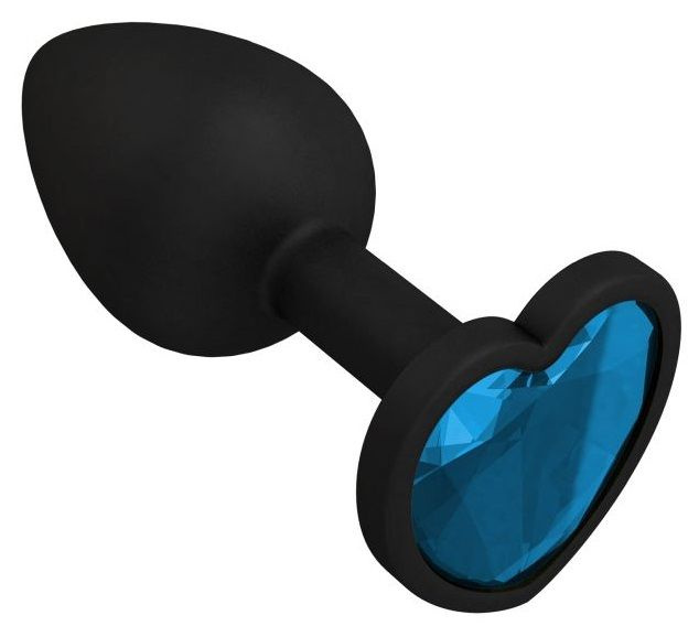 Черная силиконовая пробка с голубым кристаллом - 7,3 см. купить в секс шопе
