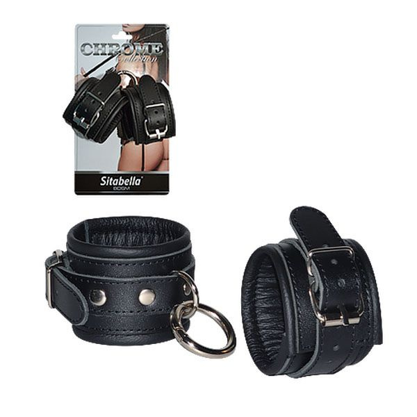 Кожаные наручники с круглым карабином Sitabella Chrome Collection купить в секс шопе