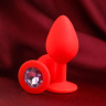 Красная анальная пробка с прозрачным кристаллом - 8 см. купить в секс шопе