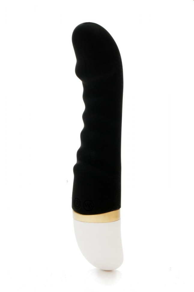 Черный изогнутый вибратор с ребрышками - 19 см. купить в секс шопе