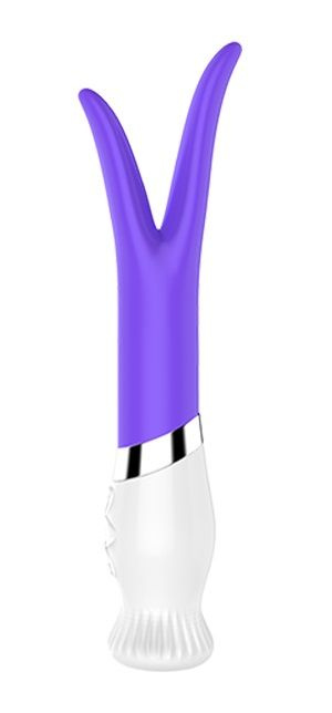 Фиолетовый вибратор-ротатор с раздвоенным кончиком LILY - 18 см. купить в секс шопе
