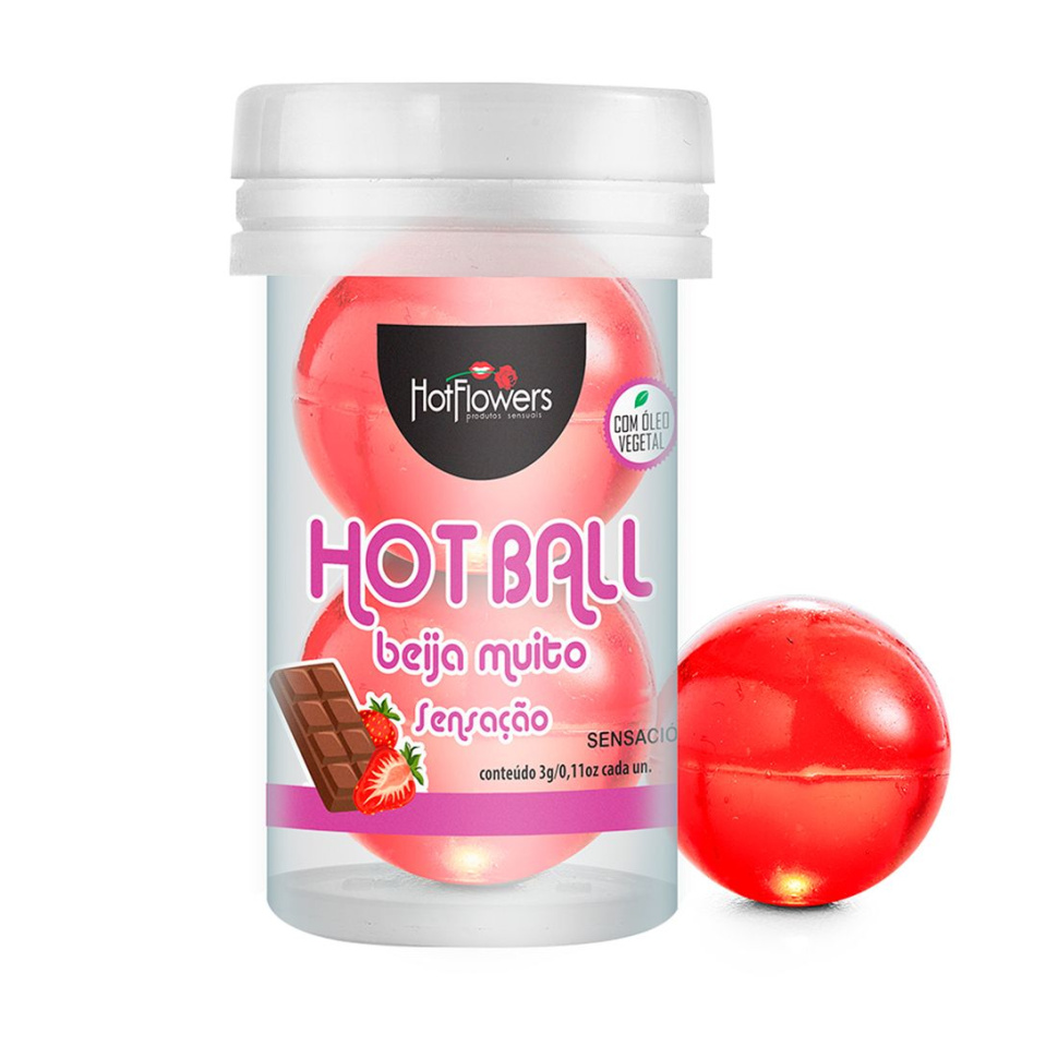 Лубрикант на масляной основе Hot Ball Beija Muito с ароматом шоколада и клубники (2 шарика по 3 гр.) купить в секс шопе
