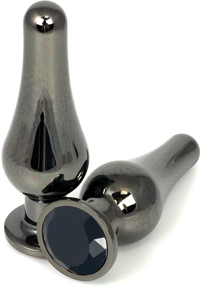 Черная удлиненная анальная пробка с черным кристаллом - 11,5 см. купить в секс шопе