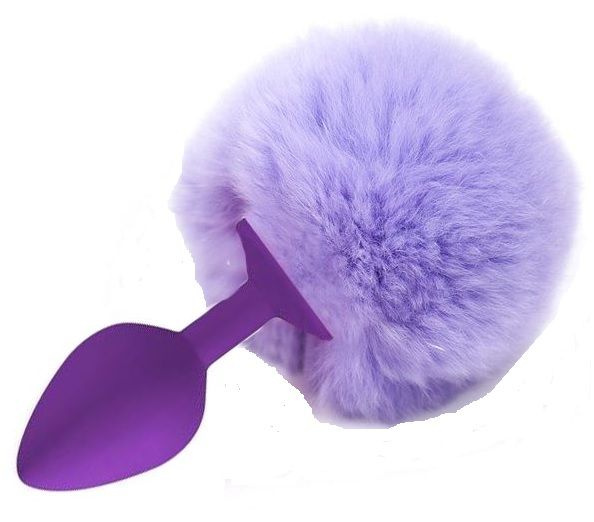 Фиолетовая анальная пробка с пушистым сиреневым хвостиком зайки купить в секс шопе