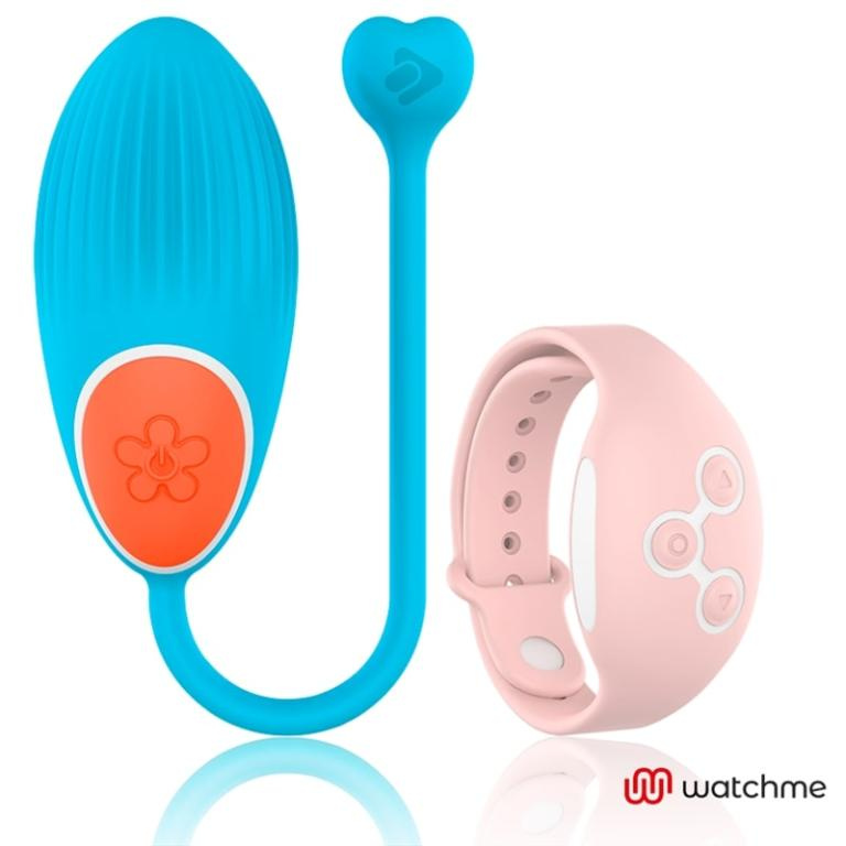 Голубое виброяйцо с нежно-розовым пультом-часами Wearwatch Egg Wireless Watchme купить в секс шопе