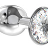 Малая серебристая анальная пробка Diamond Clear Sparkle Small с прозрачным кристаллом - 7 см. купить в секс шопе