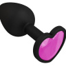 Черная силиконовая пробка с розовым кристаллом - 7,3 см. купить в секс шопе