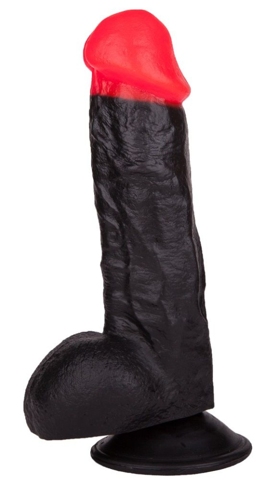 Чёрный фаллоимитатор с красной головкой - 17 см. купить в секс шопе