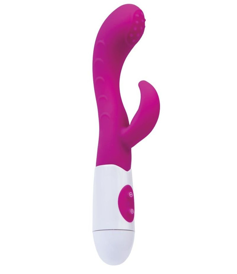 Ярко-розовый вибратор Nessy с клиторальным стимулятором - 20 см. купить в секс шопе