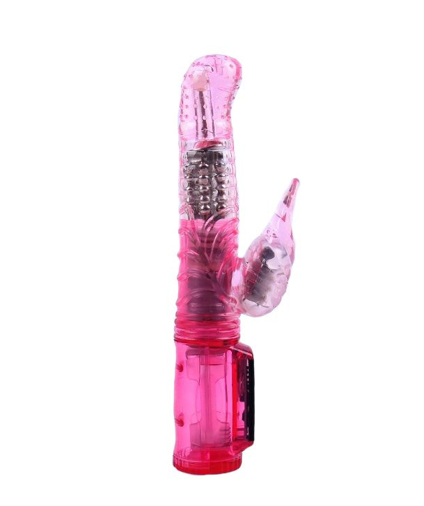 Розовый вибратор с подвижной головкой в пупырышках - 21 см. купить в секс шопе