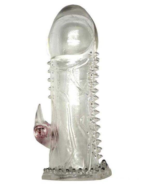 Прозрачная закрытая насадка с виброкоготком - 13 см. купить в секс шопе