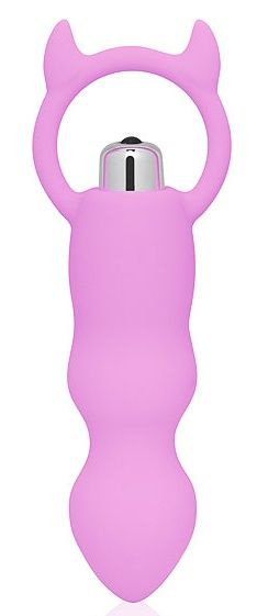 Розовый анальный вибромассажер с рожками - 12 см. купить в секс шопе