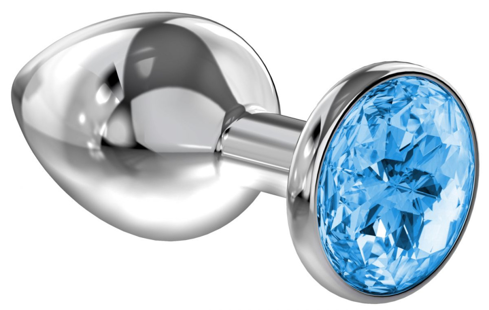 Большая серебристая анальная пробка Diamond Light blue Sparkle Large с голубым кристаллом - 8 см. купить в секс шопе
