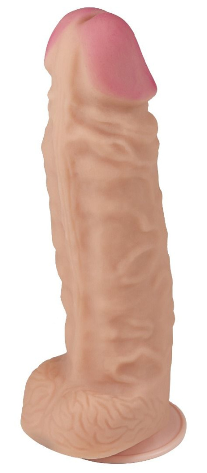 Телесный фаллоимитатор-супергигант с мошонкой на присоске - 42 см. купить в секс шопе