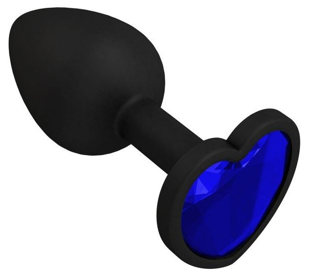 Черная силиконовая пробка с синим кристаллом - 7,3 см. купить в секс шопе