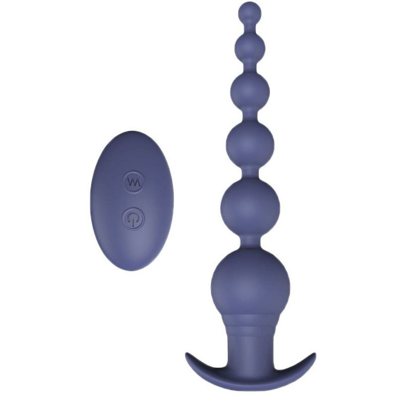 Синяя анальная цепочка Lexi с вибрацией и пультом ДУ - 21 см. купить в секс шопе