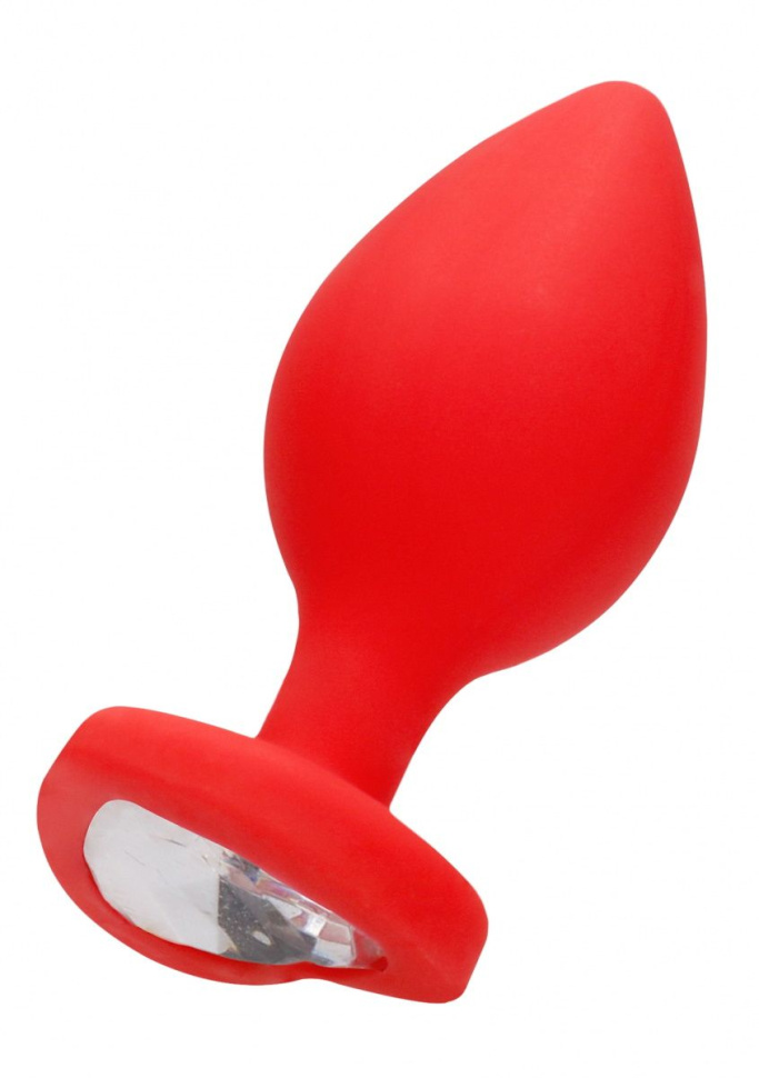 Красная анальная пробка с прозрачным стразом Extra Large Diamond Heart Butt Plug - 9,5 см. купить в секс шопе