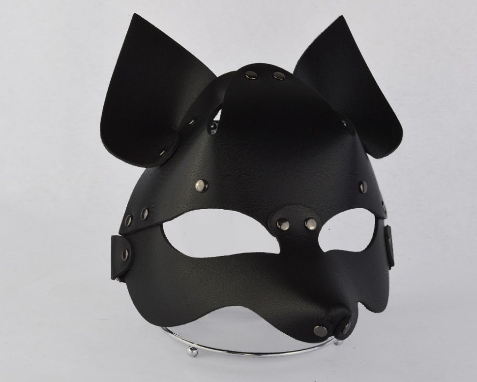 Черная кожаная маска  Лиса  купить в секс шопе