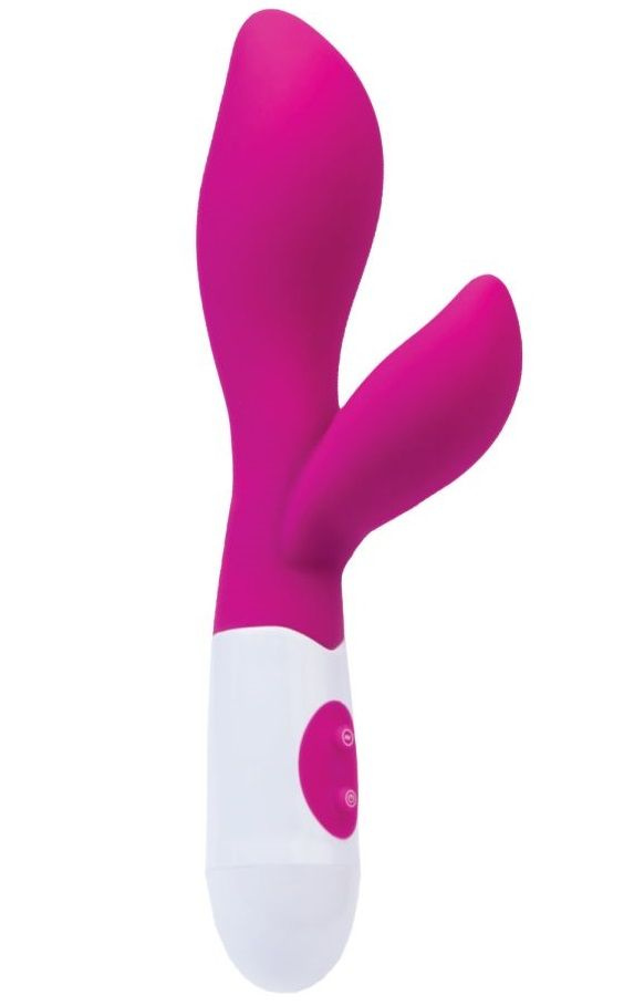 Ярко-розовый вибратор Lilu с клиторальным стимулятором - 20 см. купить в секс шопе