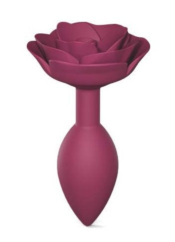 Сливовая анальная пробка с ограничителем-розой Open Rose Size M Butt Plug купить в секс шопе
