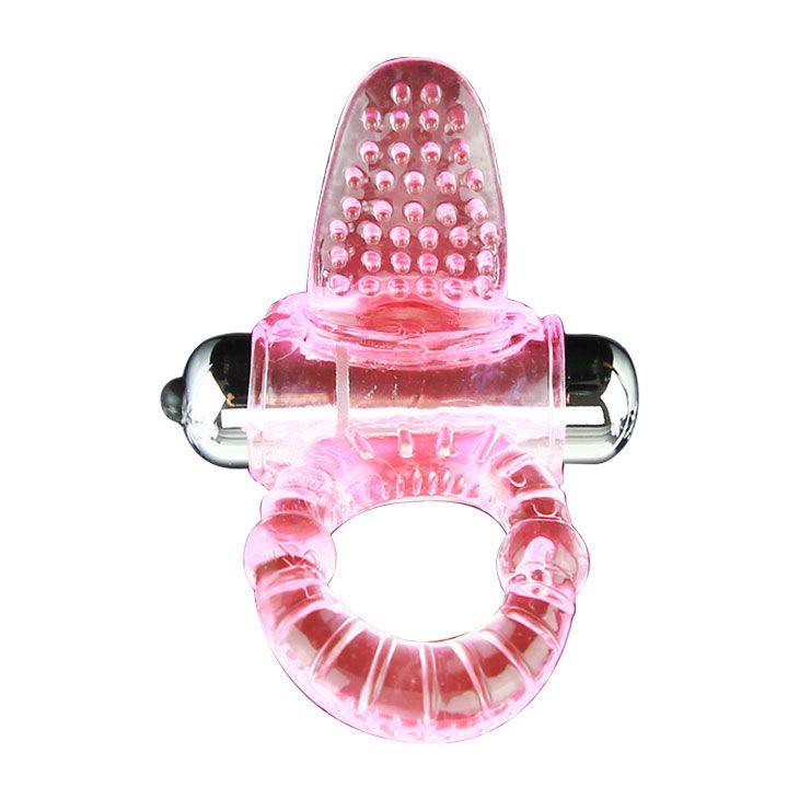 Эрекционное кольцо с вибростимулятором клитора в форме язычка купить в секс шопе