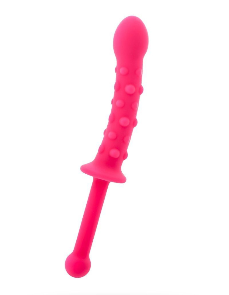 Розовый анальный фаллоимитатор с длинной рукоятью купить в секс шопе