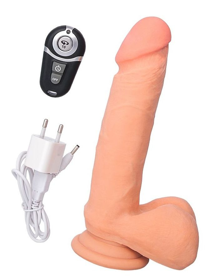 Телесный вибратор-реалистик на присоске с пультом ДУ - 20 см. купить в секс шопе