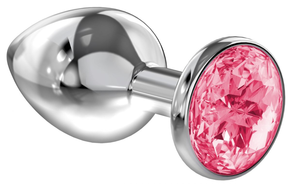Большая серебристая анальная пробка Diamond Pink Sparkle Large с розовым кристаллом - 8 см. купить в секс шопе