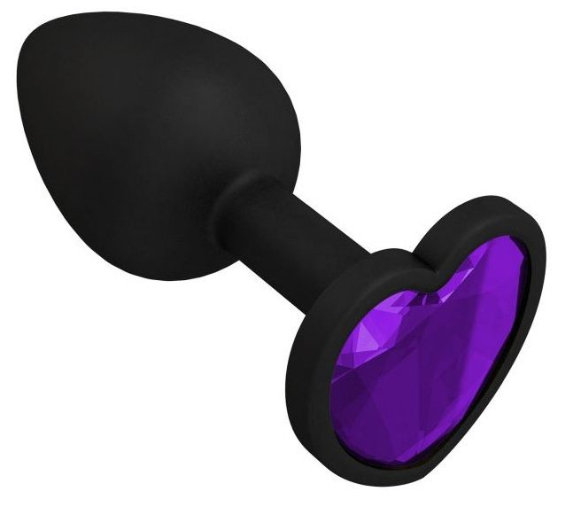 Черная силиконовая пробка с фиолетовым кристаллом - 7,3 см. купить в секс шопе