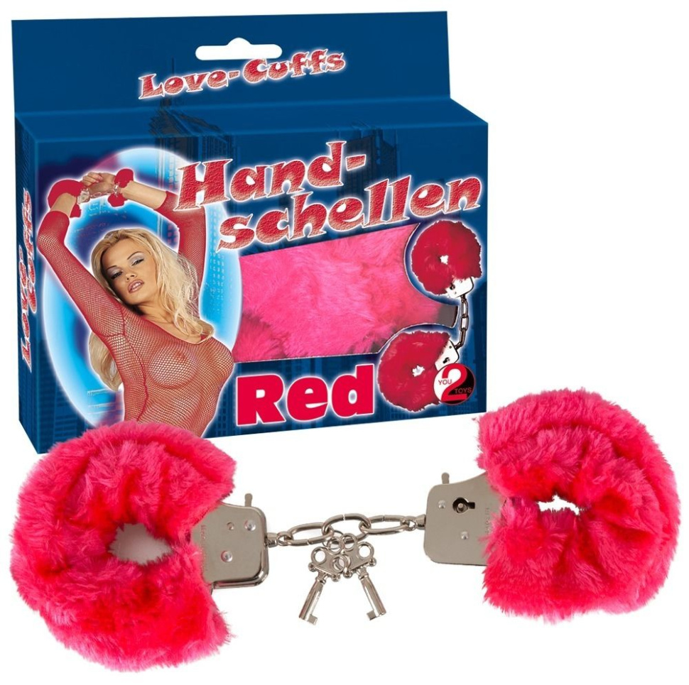 Малиновые меховые наручники Love Cuffs Red купить в секс шопе