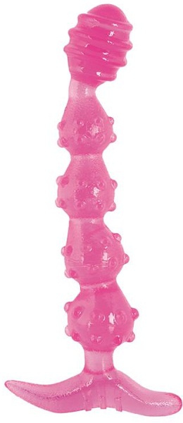 Розовые анальные шарики на жесткой сцепке - 25,4 см. купить в секс шопе