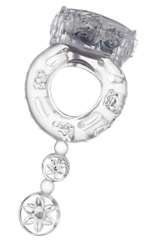 Прозрачное эрекционное кольцо с вибратором и хвостом купить в секс шопе