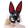 Черно-красная кожаная маска с длинными ушками купить в секс шопе