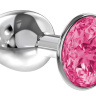 Малая серебристая анальная пробка Diamond Pink Sparkle Small с розовым кристаллом - 7 см. купить в секс шопе