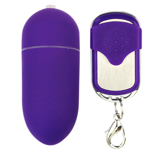 Продолговатое фиолетовое виброяйцо на пульте ДУ купить в секс шопе