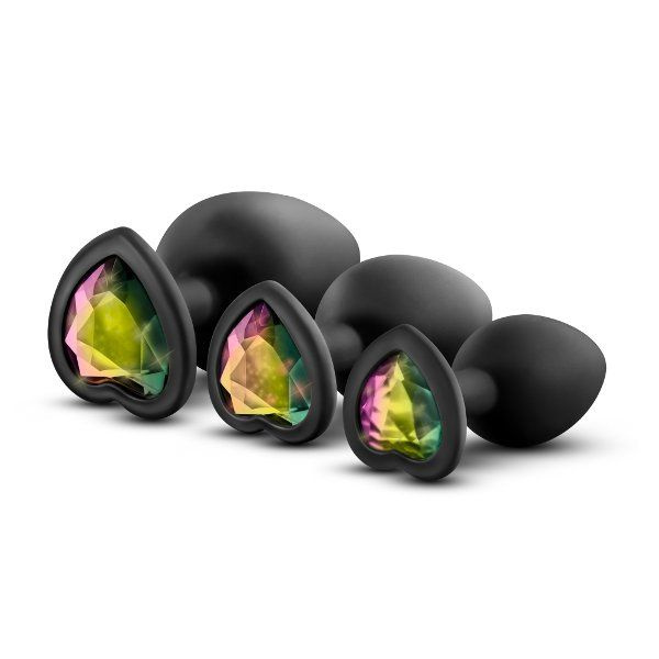 Набор из 3 черных анальных пробок с радужным кристаллом Bling Plugs Training Kit купить в секс шопе