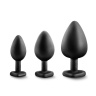 Набор из 3 черных анальных пробок с радужным кристаллом Bling Plugs Training Kit купить в секс шопе
