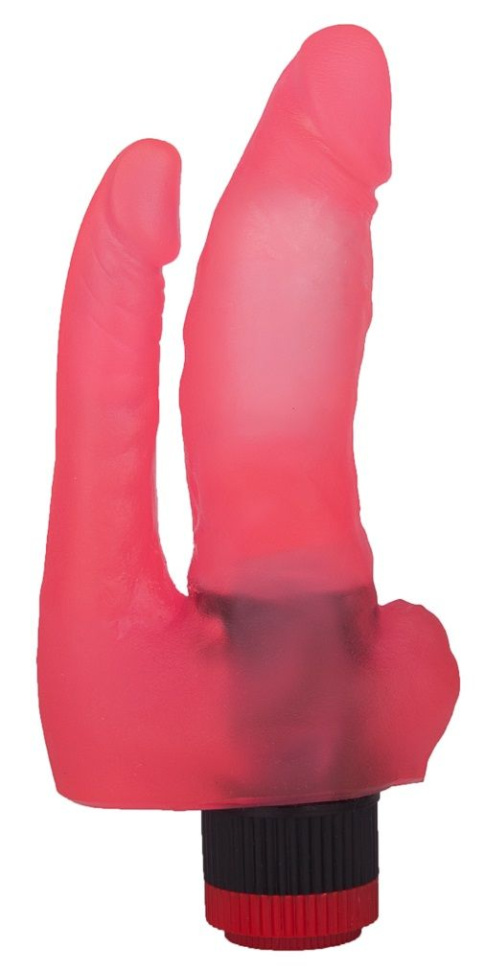 Двойной вибромассажер из розового геля - 17 см. купить в секс шопе