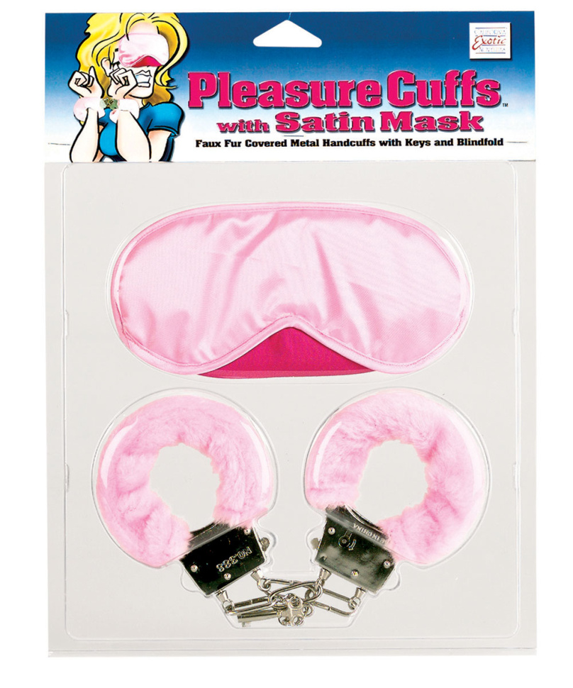 Комплект - розовая маска на глаза, наручники обшитые, 2 ключа. купить в секс шопе