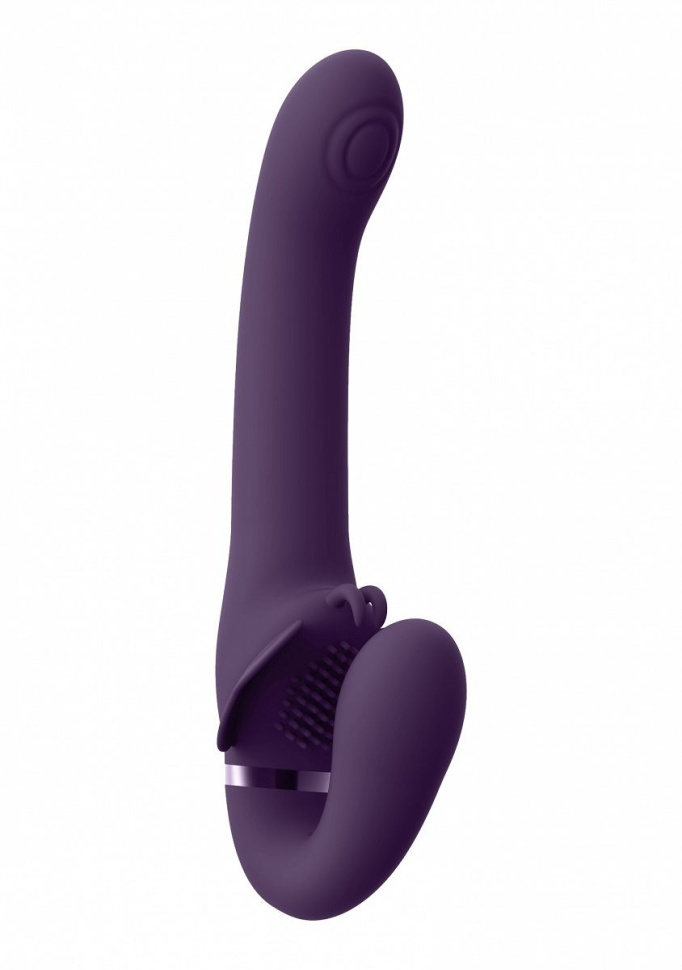 Фиолетовый женский безремневой вибрострапон Satu - 23 см. купить в секс шопе