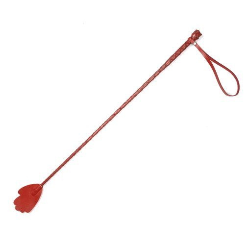 Красный кожаный стек с наконечником-ладошкой - 70 см. купить в секс шопе